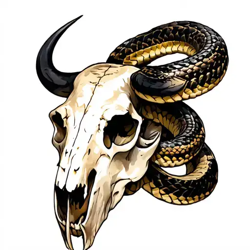 Rattlesnake Curled Around Bison Skull