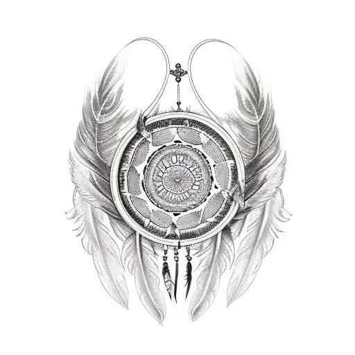 Dream Catcher With Angel Wings And Feather