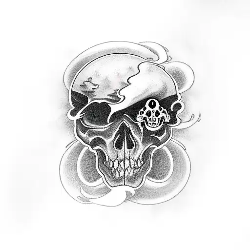 Full Arm Stormy Clouds Skulls On It With Cloud Comes From Their Eyes