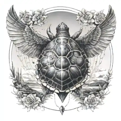 Open Wings With Diamond On The Tortoiselo And A Landscape In The Background