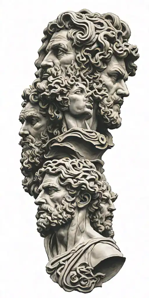 Greek Gods Sculpture Faces Merged Together