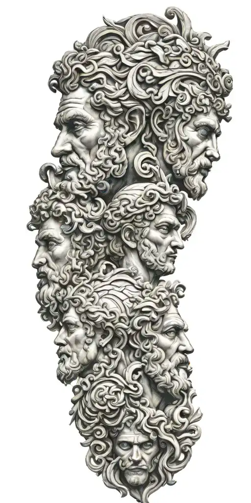 Greek Gods Sculpture Faces Merged Together