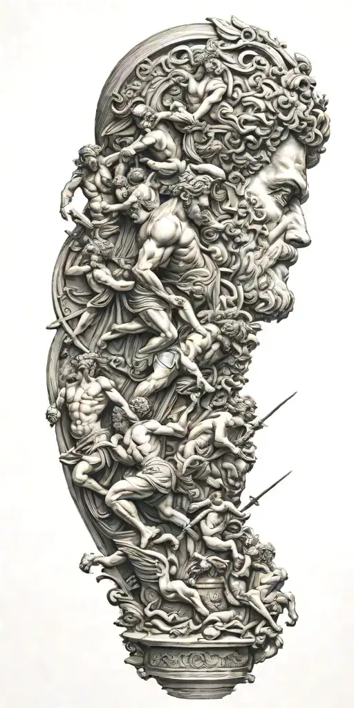 Greek Gods Battle Sculpture Blending Seamlessly