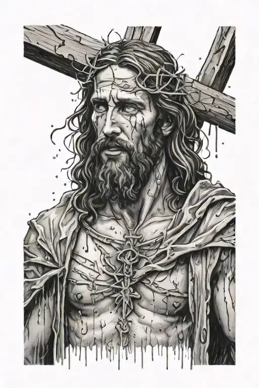 Jesus Carrying The Cross Surrounded By Rain