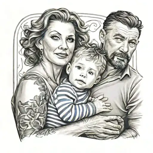 Family Man Holding Wife And Son