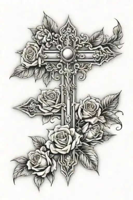 Christian Cross With Roses