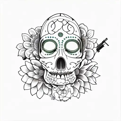 Face With Flowers And A Gun