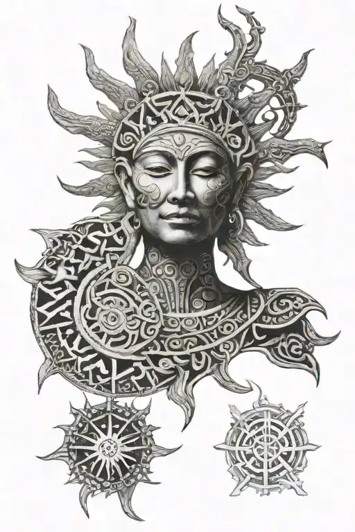 Sun God With Ancient Patterns