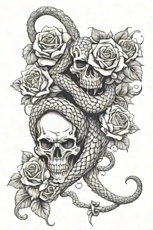 Vicious Snake Wrapping Around My Arm With Roses And Skulls