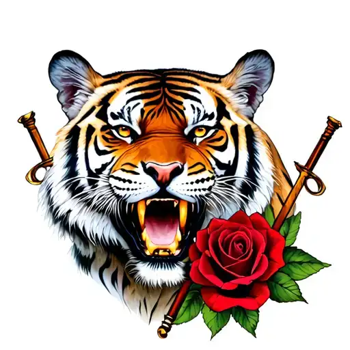 Tiger With Rods And Roses To Represent 45 Surgeries