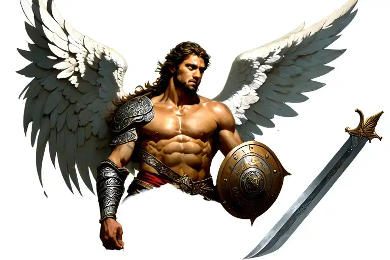 Warrior Men Angel Holding A Sword And Shield