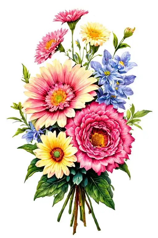 April And September Birth Flower Bouquet Detailed Color