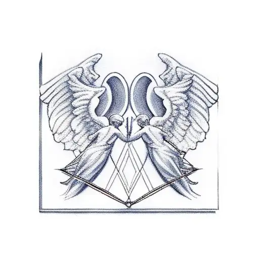 Two Angels Flying Away From Each Other And Every Each Of Them Has An Bow Shooting An Arrow