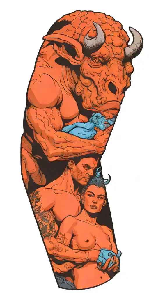Male Minotaur With Captured Female Alien