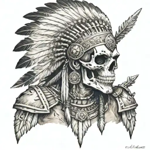 Indian Warrior Skull Around Him Looking At Them