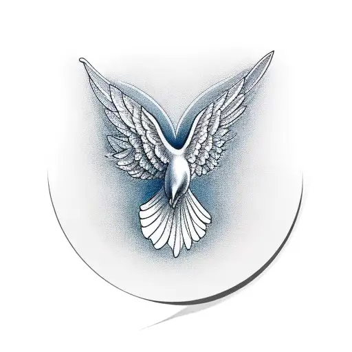 Dove With Open Wings Holding Branch In Mouth