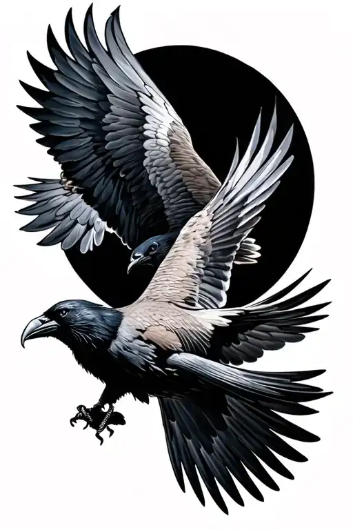 A Dove Fighting A Raven Flying
