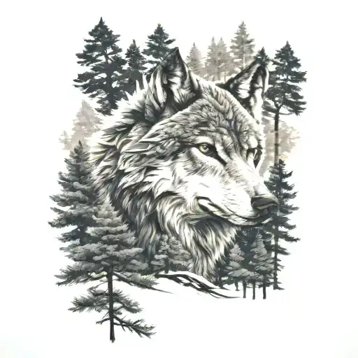 Wolf In A Pine Forest