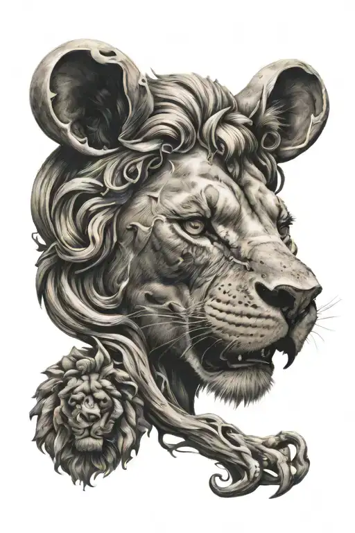 Half Skull Half Lion Surrounded