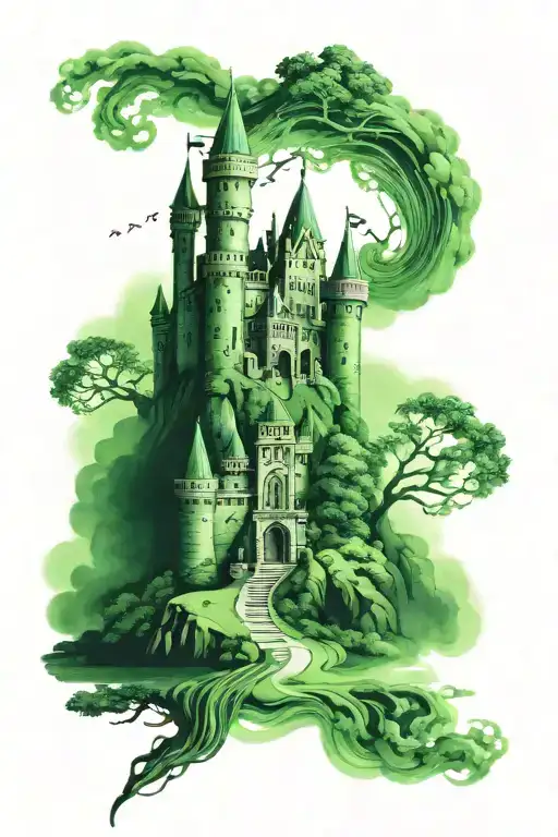 Big Scary Castle Im Green Mist Shadow With A Path Towards The Wrist