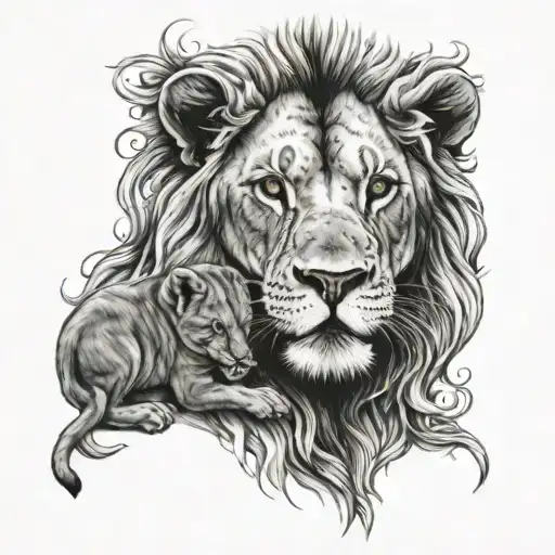 Lion Holding A Baby While Chewing On A Bleeding Heart