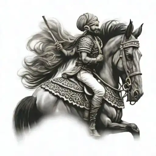 Rajput Warrior With Turban On Horseback