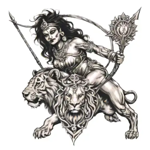 Durga's Trident And Her Lion