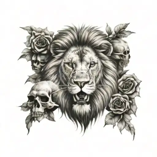 Lion And Skulls