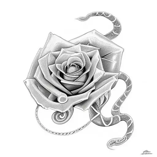 Snake Going Around Roses With Stars In The Scin