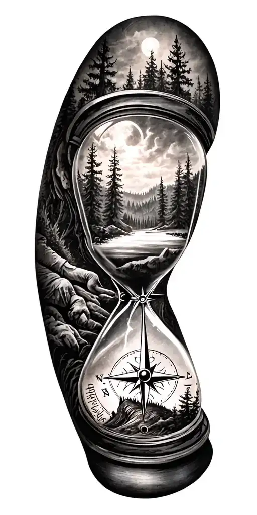 Family And Forest And Hour Glass And Compass