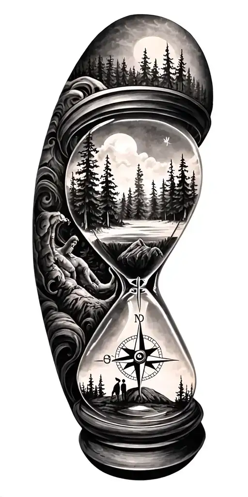 Family And Forest And Hour Glass And Compass
