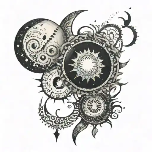 Bright Detailed Moon Phases Tribal Patterns Back