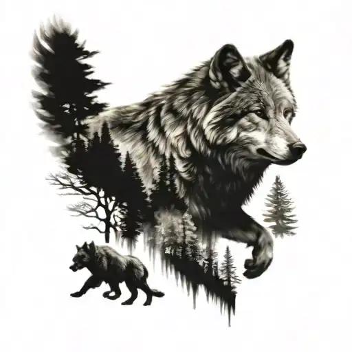 Wolf And Bear And Forest Filled