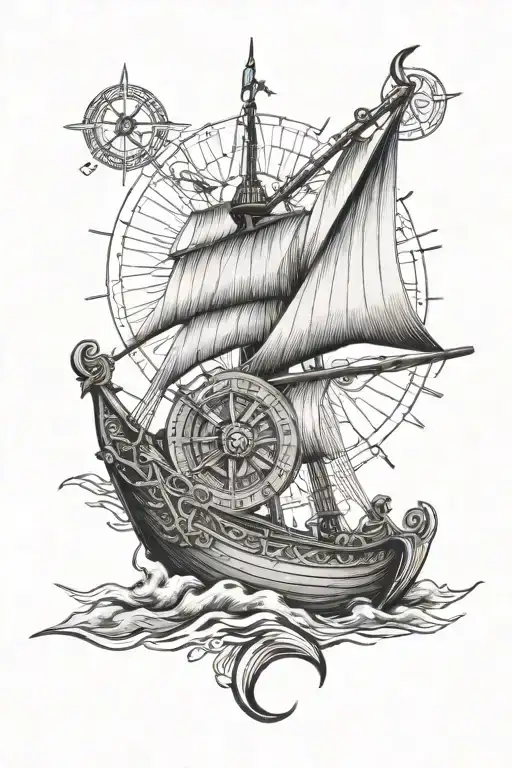 Viking Ship With Compass