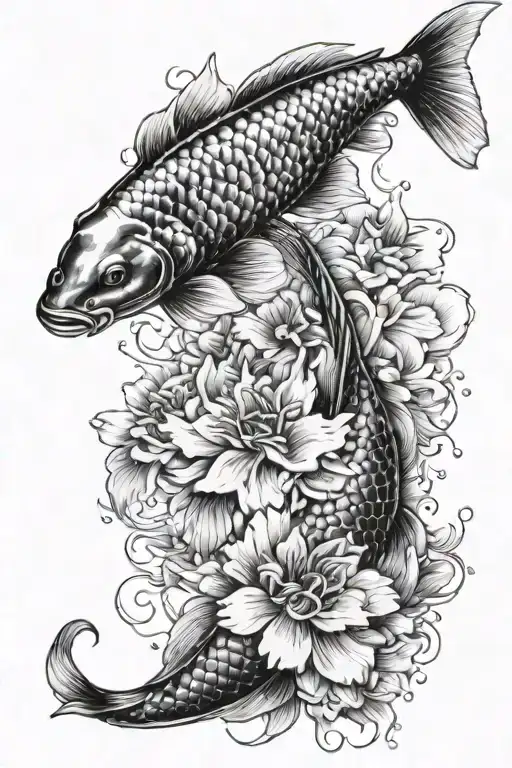 Koi Fish And Lilac Flowers