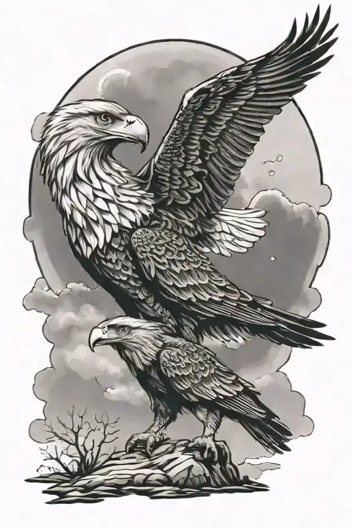 Eagle & Wolf Howling At The Moon