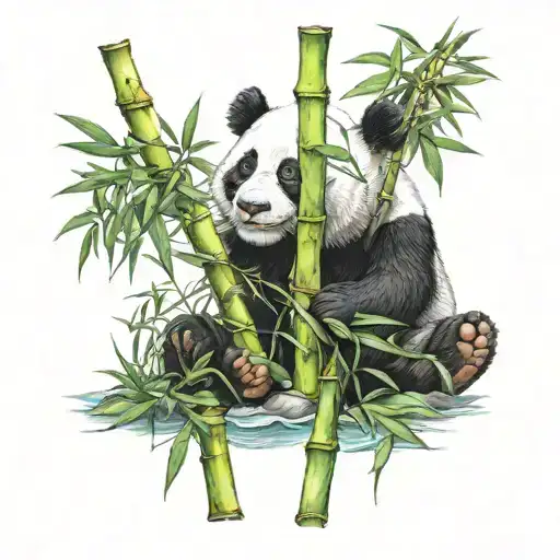 Panda Eating Bamboo On The Calf
