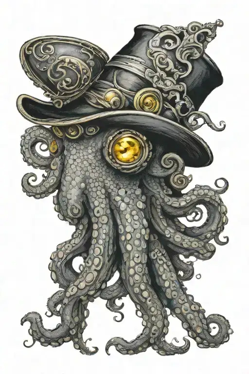 An Octopus With Yellow Eyes In A Bowler Hat