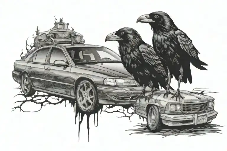 Crow With A 2005 Chevy Impala Car