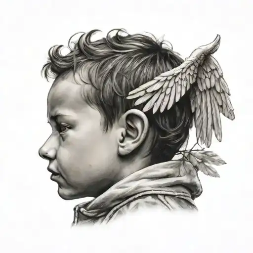 Boy With Angel Wings In Profile