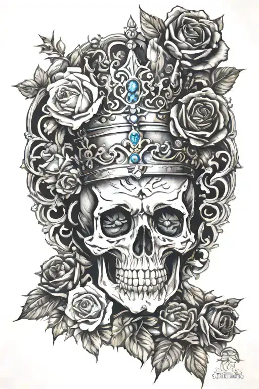 Skeleton King Crown Roses Blue Eyes