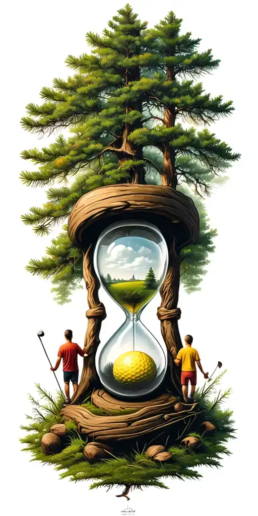 Pine Forest Wrap Around And Family Tree And Hour Glass Father With 3 Kids And Golf