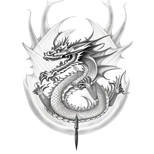 Dragon With Sword And Fairies