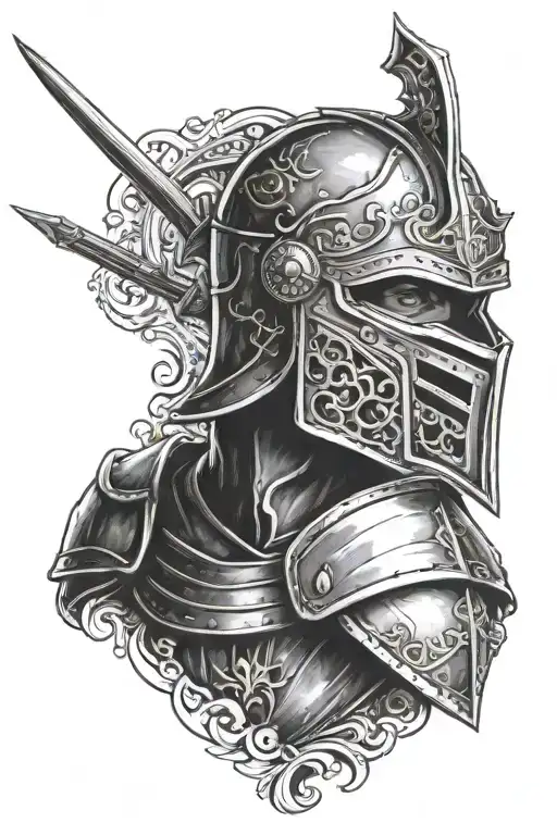 Knight Face On Portrait Kneeling