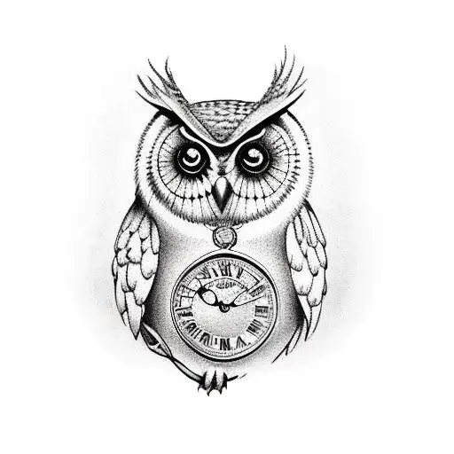 Owl With Pocket Watch And Roses