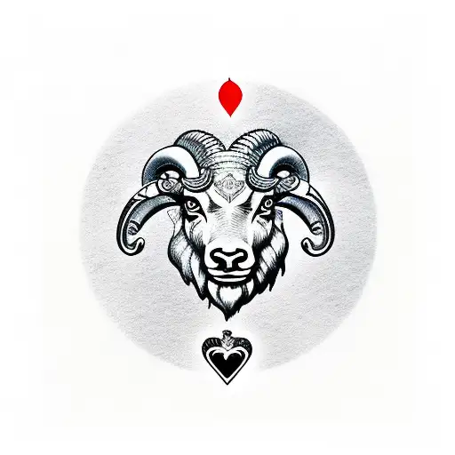 Astrological Ram With Astrological Bull With Two Playing Cards With A 4 Of Hearts And A 5 Of Spades