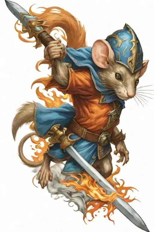 A Fierce Warrior Mouse Wielding A Fiery Sword And Blue Shield In Battle