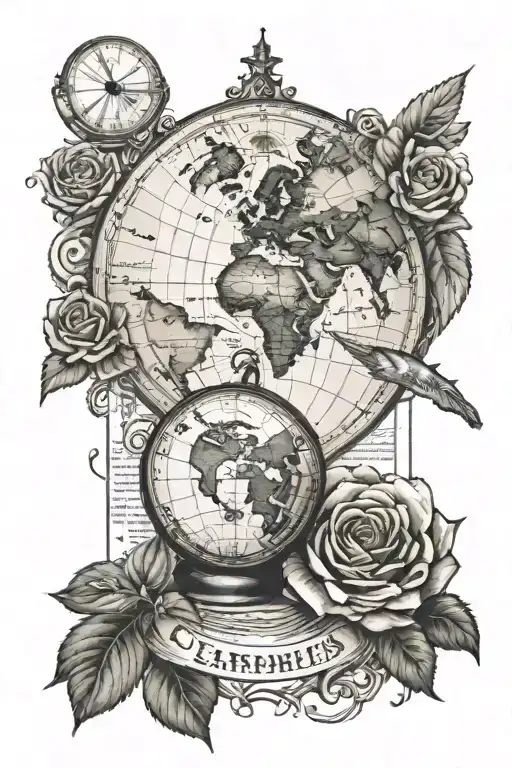 Ikarus With A Vintage Map Of Earth And A Compas Rose