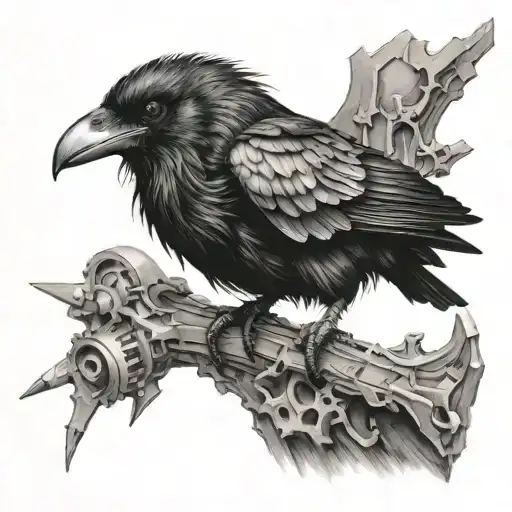 Mechanical Raven Perched