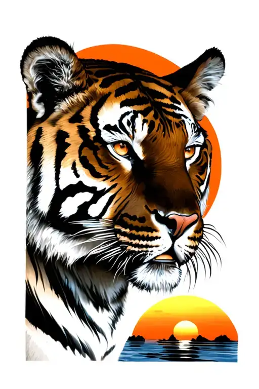 Tiger And Sun Setting